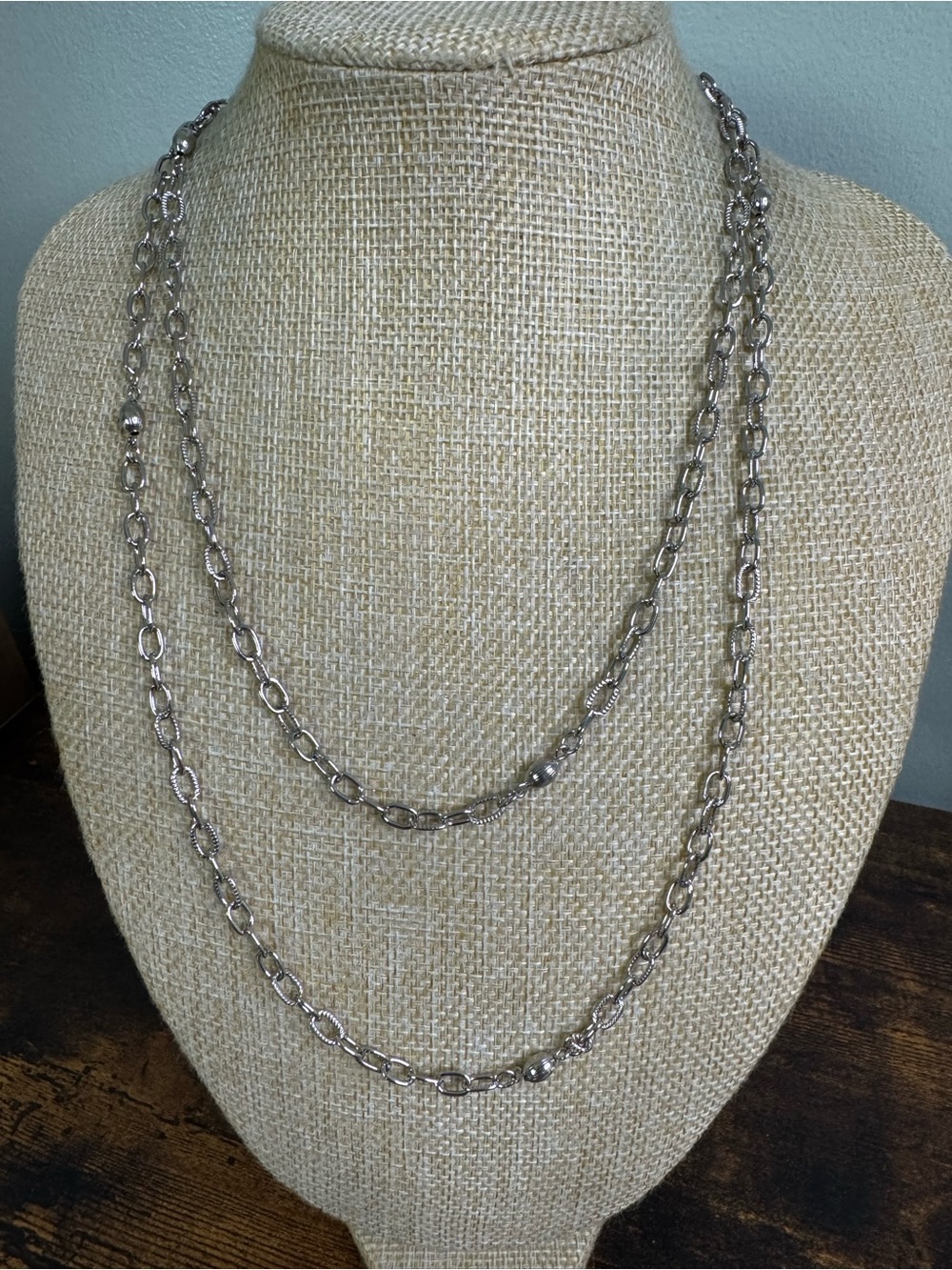 Fashion Link Chain Necklace no Clasp Silver Tone 40”